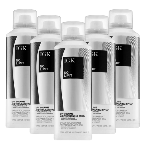 Five bottles of IGK No Limit Dry Volume and Thickening Spray.