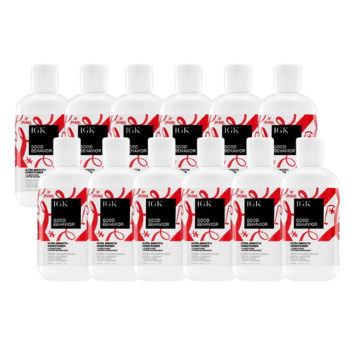 Ten bottles of IGK Good Behavior Spirulina Protein Smoothing Spray.