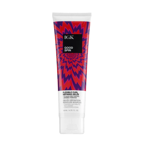 Tube of IGK Good Spin Flexible Curl Defining Gelée with colorful packaging.