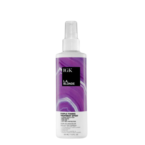 IGK La Blonde Purple Toning Treatment Spray with purple agate design on the label.