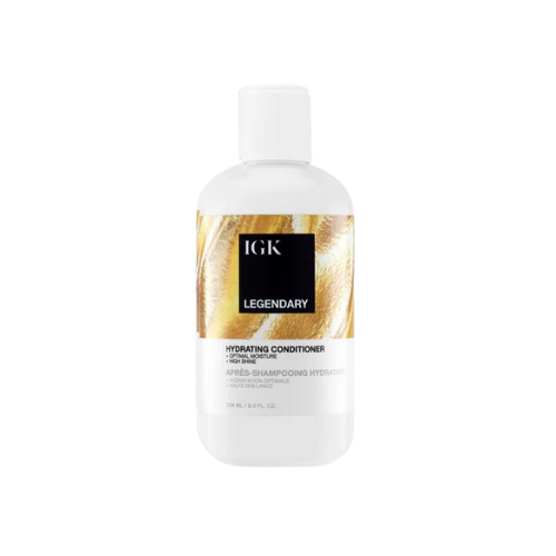 Bottle of IGK Legendary Hydrating Conditioner with a gold-accented label.