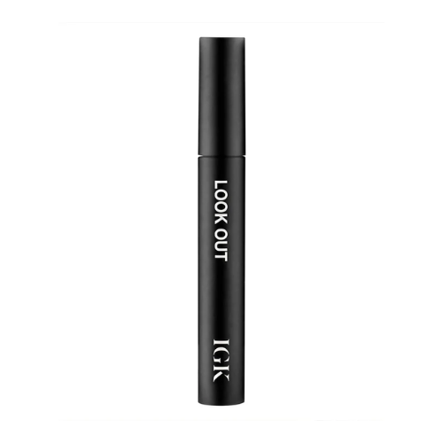 Black mascara tube labeled 'LOOK OUT' and 'IGK' on a white background.